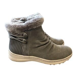 Baretraps Womans 8.5 Adelina Snow Boots Faux Fur Lined Weatherproof Suede Gray